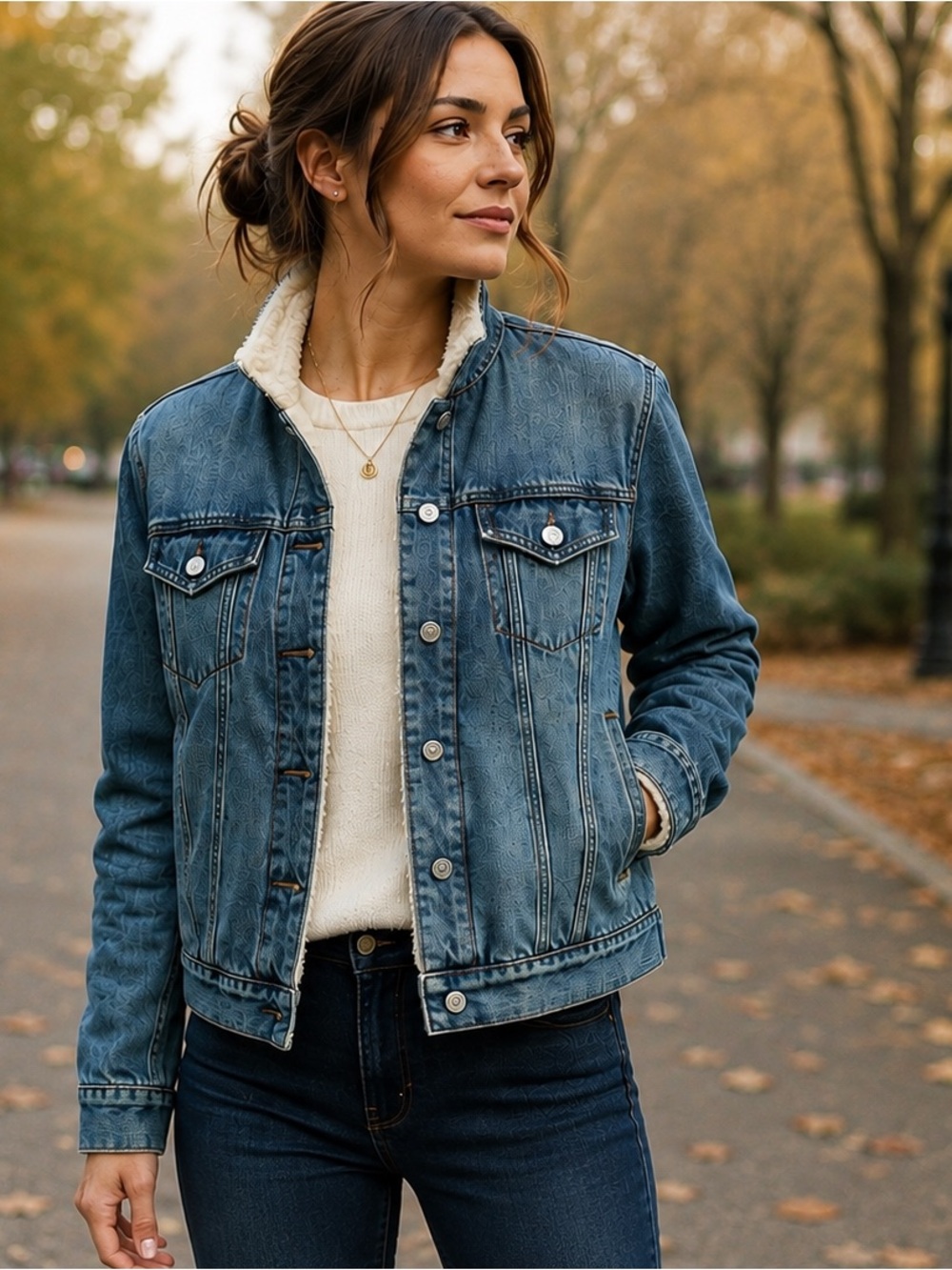 GAP Blue Denim Sherpa-Lined Jacket - Women